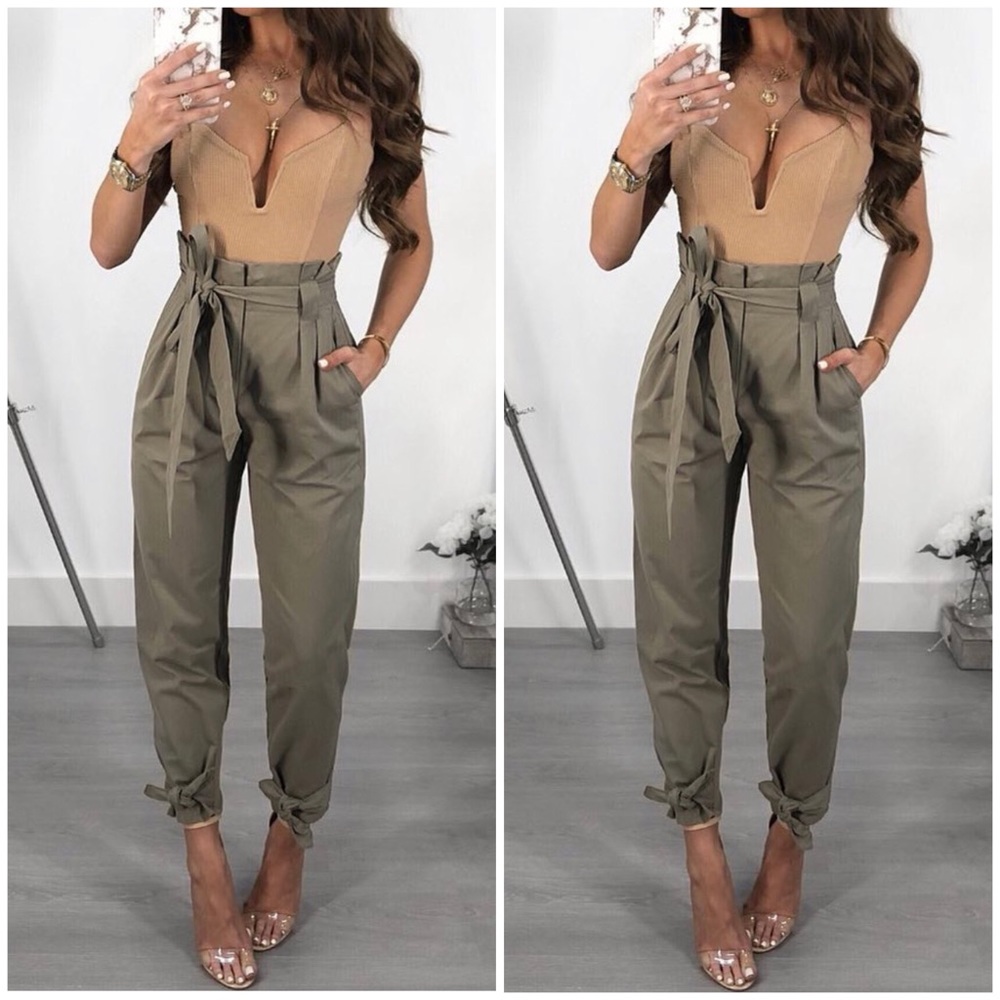 Olive green high waisted pants